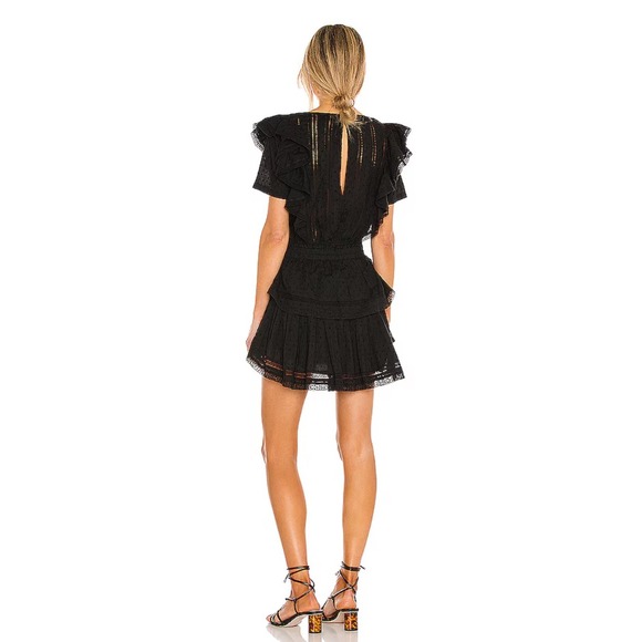 LoveShackFancy Natasha Ruffle Tiered Minidress Black Cotton Eyelet Size L - Picture 11 of 16